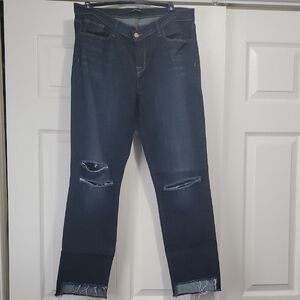 J Brand Dark Blue Distressed Ankle Jeans